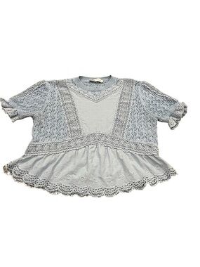 Zara Light Blue Lace Peplum Short Sleeve Top